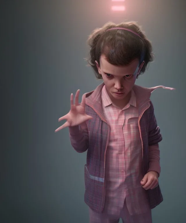 Stranger things, eleven toddler, full body, dramatic lighting, hyper realistic