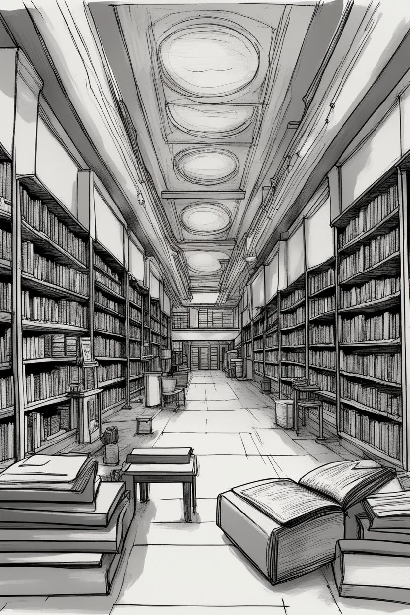 Library, state-of-the-art computers, book search. High-quality drawing, 8K