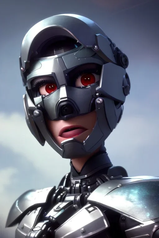 a beautiful full frame portrait digital painting of futuristic animepunk robot, wide angle view, close-up, macro lens, centered camera, titanium accents, intricate details, small minutiae, tiny features, particulars, colorful, 8k, least ambient occlusion, volumetric lighting, volumetric clouds