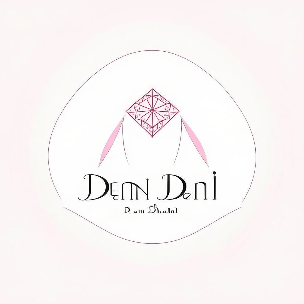 Create a logo with the name Deniz Boutique, inspired by diamond dresses, with the symbol of the dress, baby pink