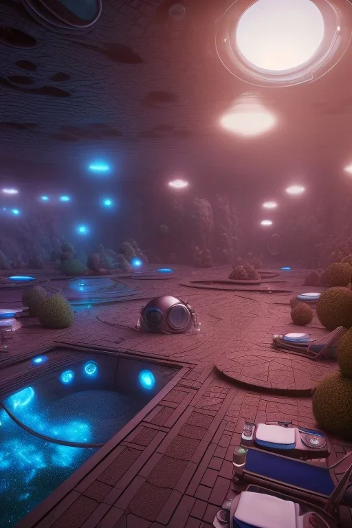 therme auf dem mars,dust, dampf, blaues wasser, hamam,full body, high detailed,unreal engine, octane render, photo realistic, rick and morty style,