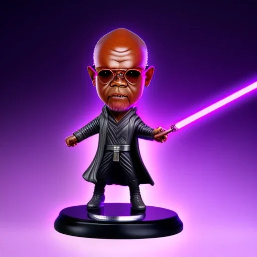 Plastic mace windu Samuel jackson no glasses purpleGlow jedi bobblehead with boots,