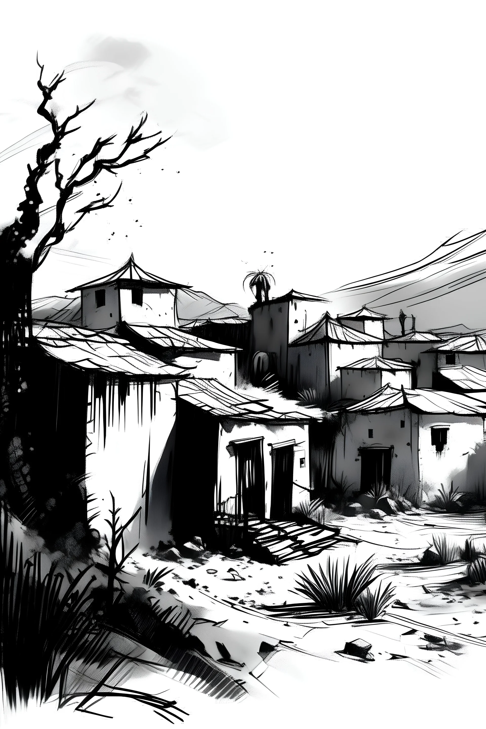 Simple Paint about earthquake with old amazigh implied homes(black and white