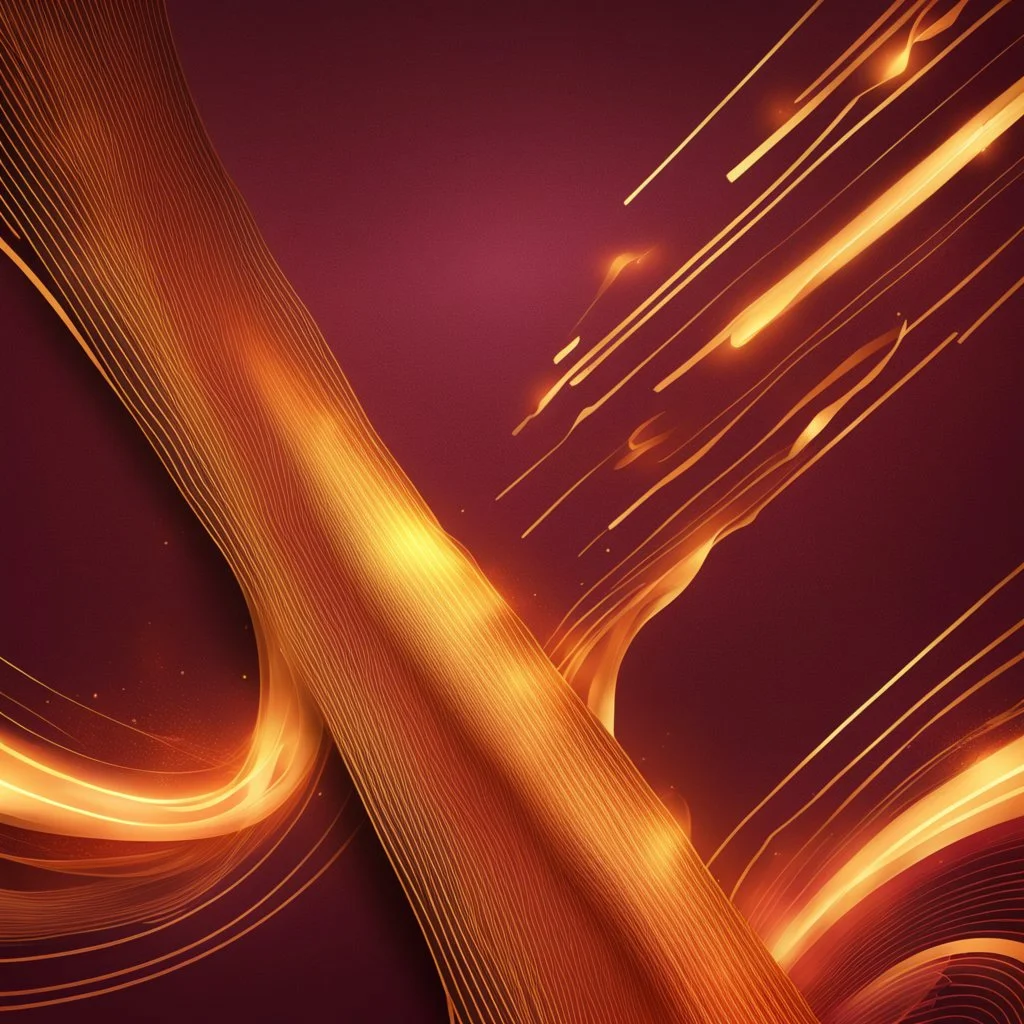 Hyper Realistic Glowing-Golden-Groovy-Lines on Maroon-&-Orange-background with fire-embers on it