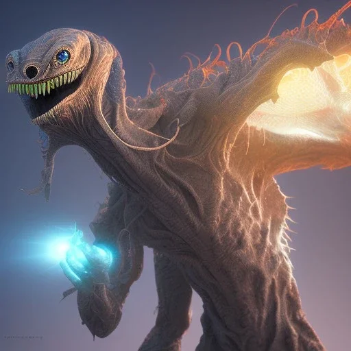 biomorphic alien with lighting, panoramic, colours, 3D-rendering, foto-realistic,TG, 8k,