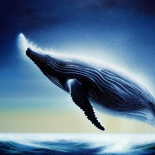 realistic, stunning, gorgeous humpback whale jumping out of turbulent ocean water, milkyway sky, reflective water, 8k resolution, high-quality, fine-detail, detailed matte, illustration, digital art, brian froud, howard lyon, anna dittman, greg rutowski, Life of Pi