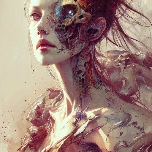  leaning pose, skulls, centipede, watercolor illustration by <agnes cecile> <Yoji Shinkawa>,