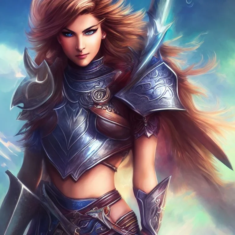 fantasy art style, female, attractive, 8k, full body, leather armors, full great sword, silver shoulder length hair, vibrant bright colorful silver eyes, slight scar on cheek, details,texture, detailed lightning, wrist guard armors, vibrant colors, no background