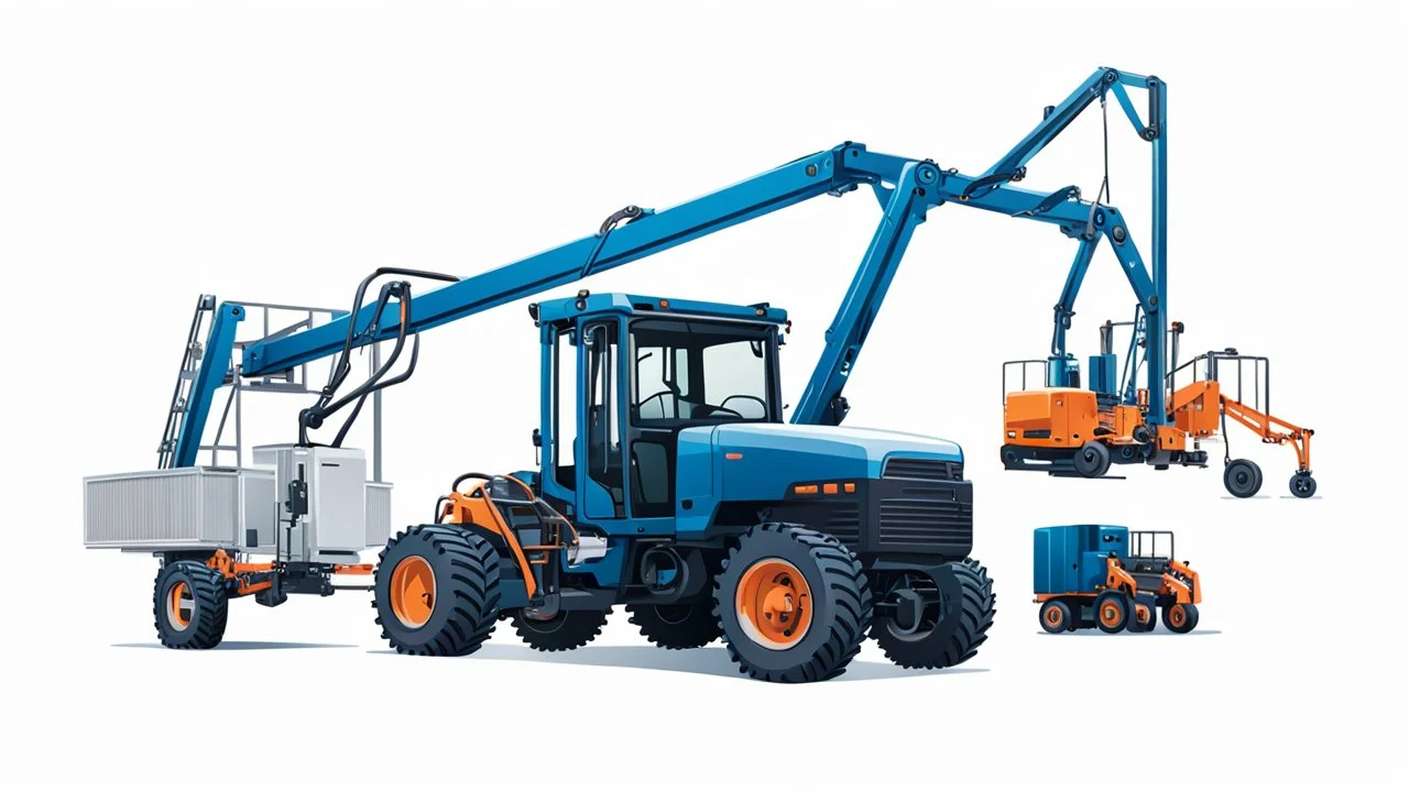 a generic Boom-lift, tractor and scissor-lift on a white background. Smooth vector