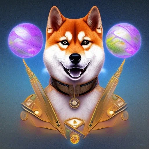 spirit orbs floating around a shiba inu