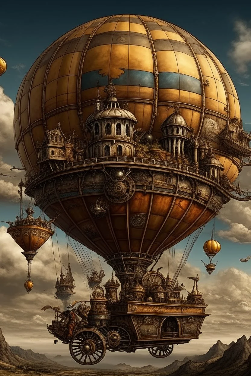 steampunk world with balloon