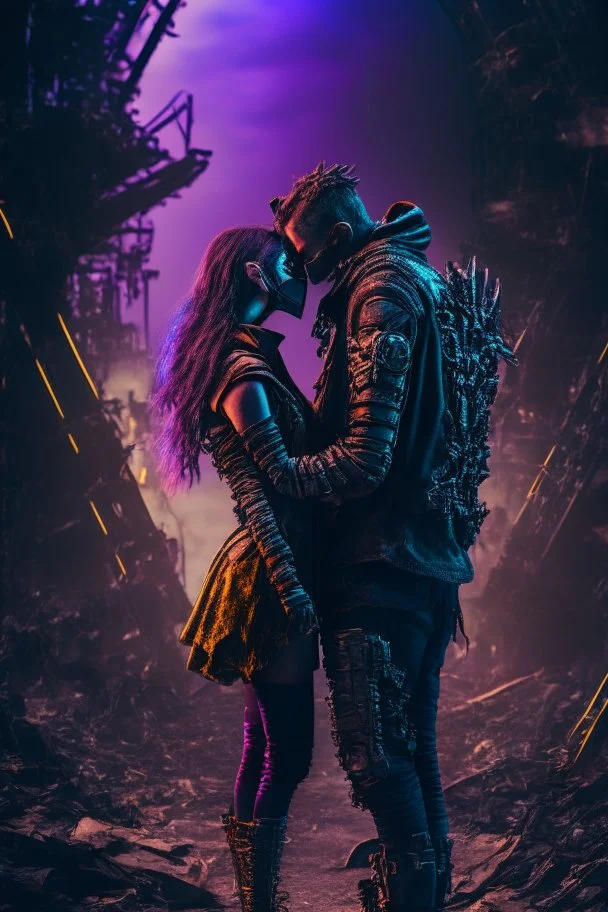 Forbidden lovers deep colours in a dark setting background, post-apocalyptic , great pose,magnificent, majestic, highly intricate, Realistic photography, incredibly detailed, ultra high resolution, 8k, complex 3d render, cinema 4d.