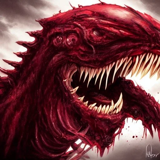 red, monster, tentacles, teeth, horror, detailed, realistic, gore, eyes, 4K, fantasy, scary, demonic, hyper realistic, huge, blood, creature, dramatic lighting