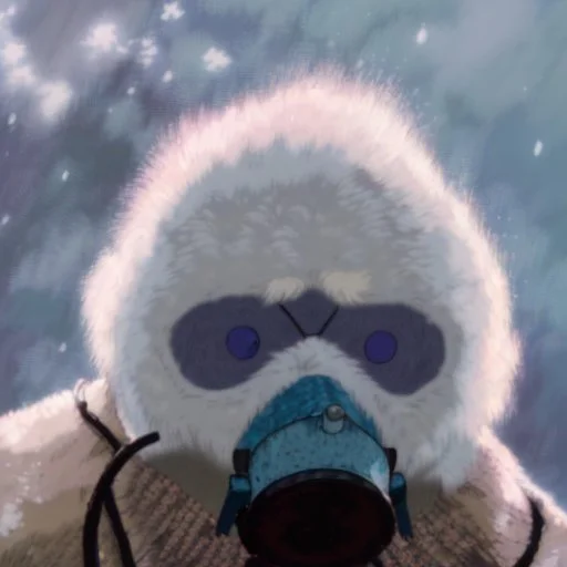 A yeti wearing a respirator