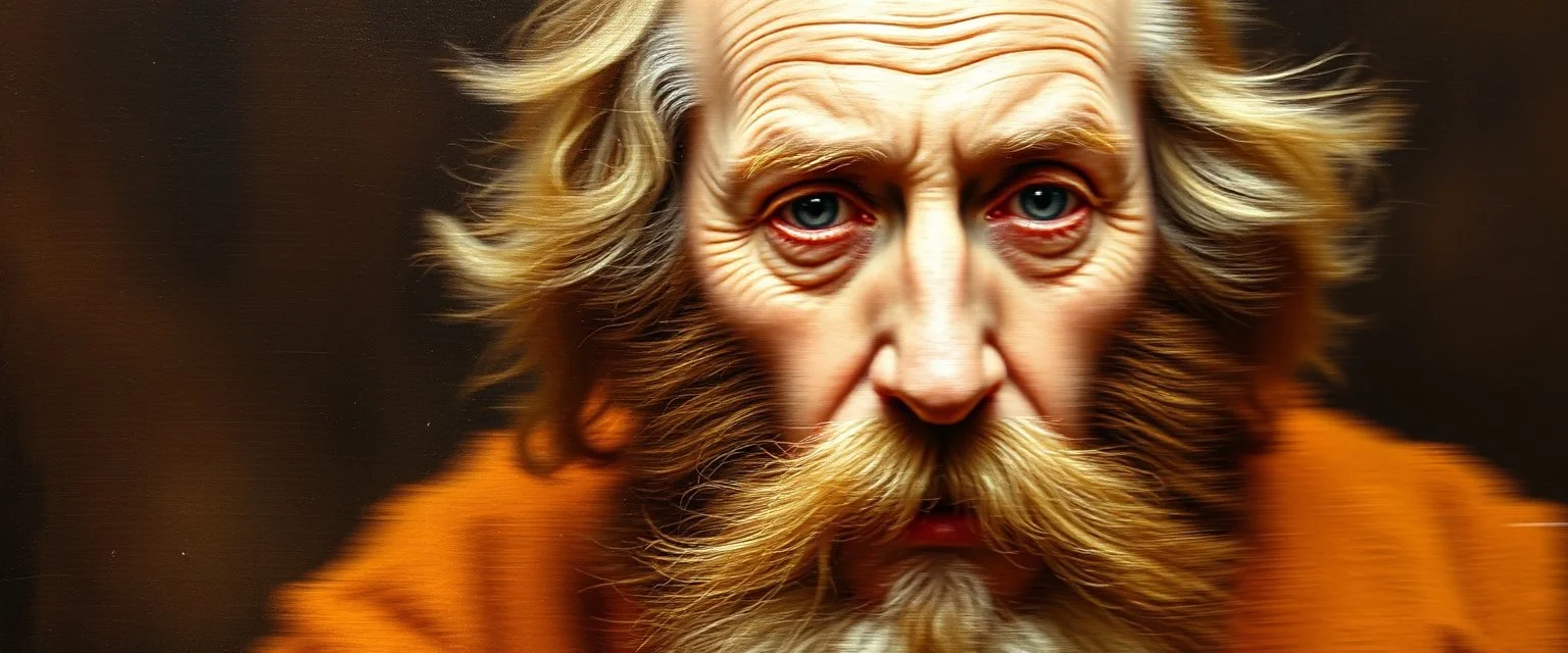 master oil painting by Rembrandt, motion blur sickness background, super clear foreground portrait, smeared paint