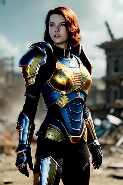 ultrarealistic, ruined city,__Starcraft armor__, __angles__, 19 year old woman, strikingly beautiful, ginger hair, silver colour, [__starlets__|__starlets__], (pale __skincolor__ skin:1.2), __camera__, _hair_, detailed face and eyes, medium breasts, leather choker, freckles, dynamic pose, resolved expression, __accessory__, strappy outfit, (straps:1.1), sword in scabard on left hip, (buckles, buttons, snaps, rings:1.0), haltertop style breastplate, detailed eyes, plump lips, sci-fi theme