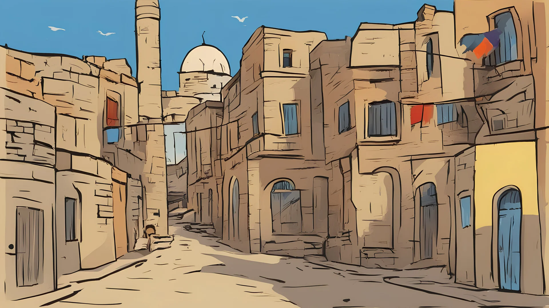 Iraq, Digital Painting, Old City, Vector, Cartoon, Turkey's, Color