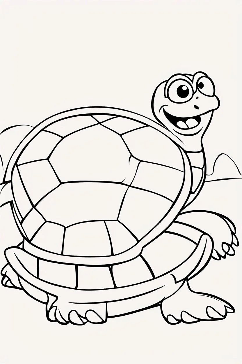 blank colouring book, white blank background, simple picture for toddlers, sweet and smilling turtle pet, disney and pixar style