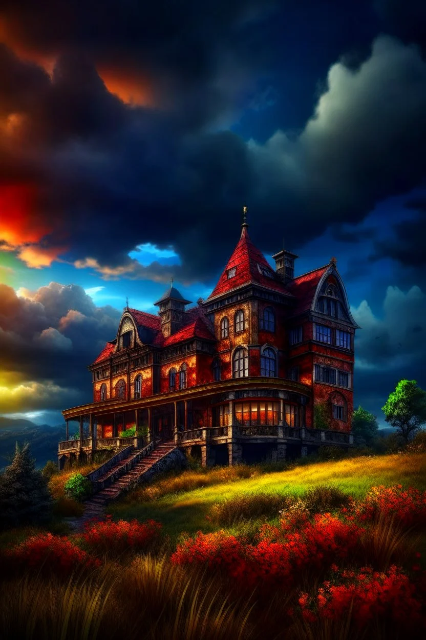 Old Victorian architecture in a Victorian valley, dramatic sky, cloudy sky, digital art, 4k, 8k, trending on ArtStation