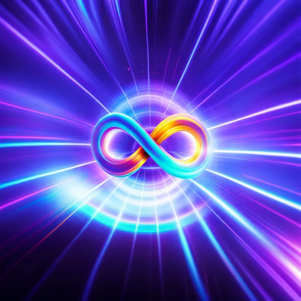 infinity symbol brightly coloured ∞ moving at warp speed, colours from infinity flowing through image with speed, DSLR with a 80mm lens, set to f/16 and a slow shutter speed of 1/15s, striking, neon, chiaroscuro, dramatic, captivating, powerful, fantasy, beautiful, octane render, 16k post-production, artstation: award-winning: atmospheric: commanding: fantastical: clarity: ultra quality: striking: brilliance: stunning colors: amazing depth; lens: f/11, 35mm