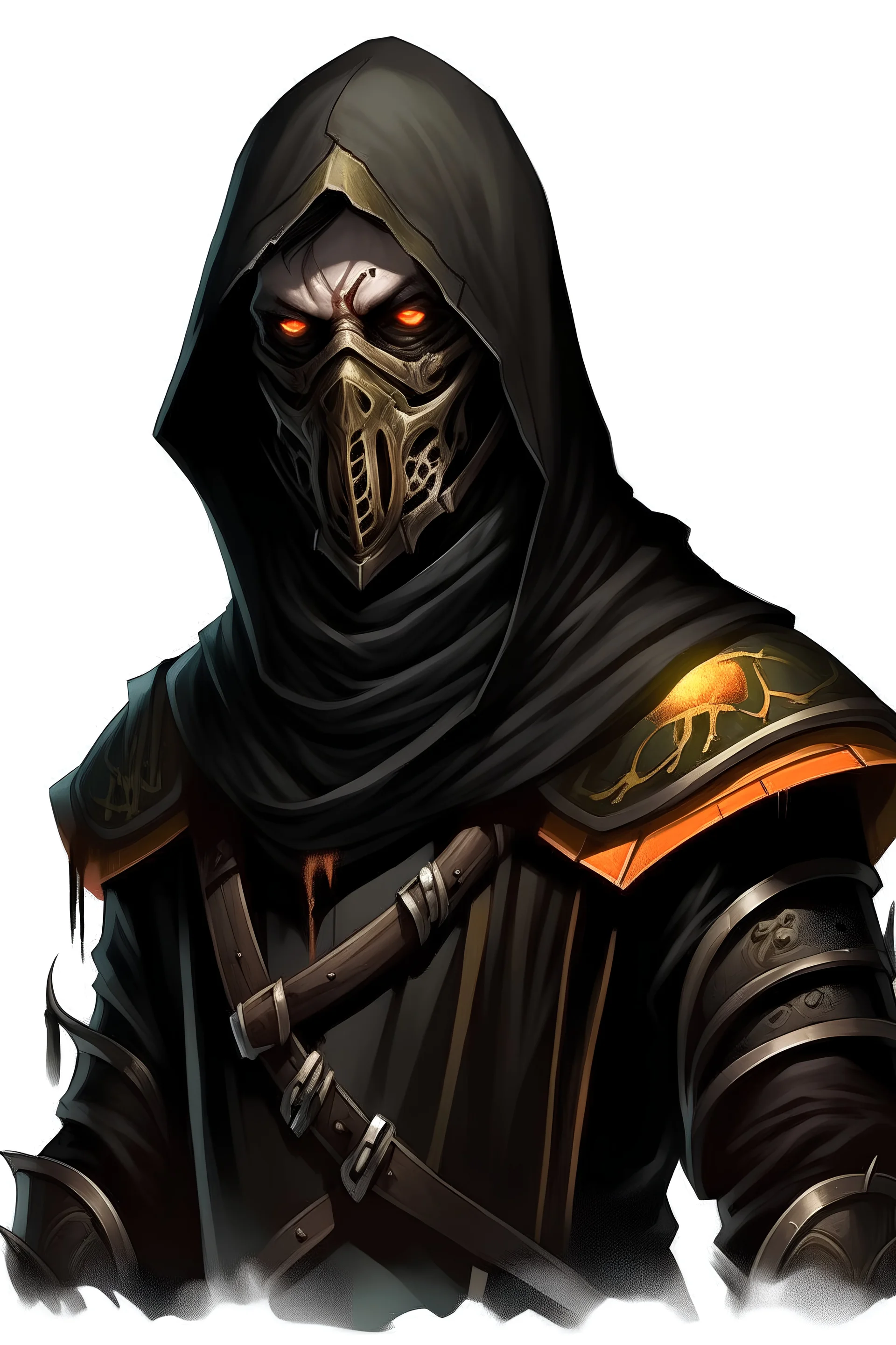 fantasy fanatic cultist masked and with in a black vest painted