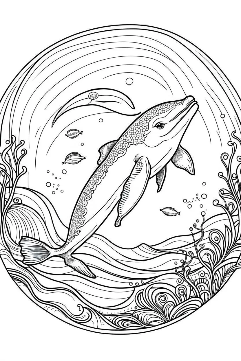 a dolphin dive into the deep sea, clean line art, monochrome, for kids coloring book, white background