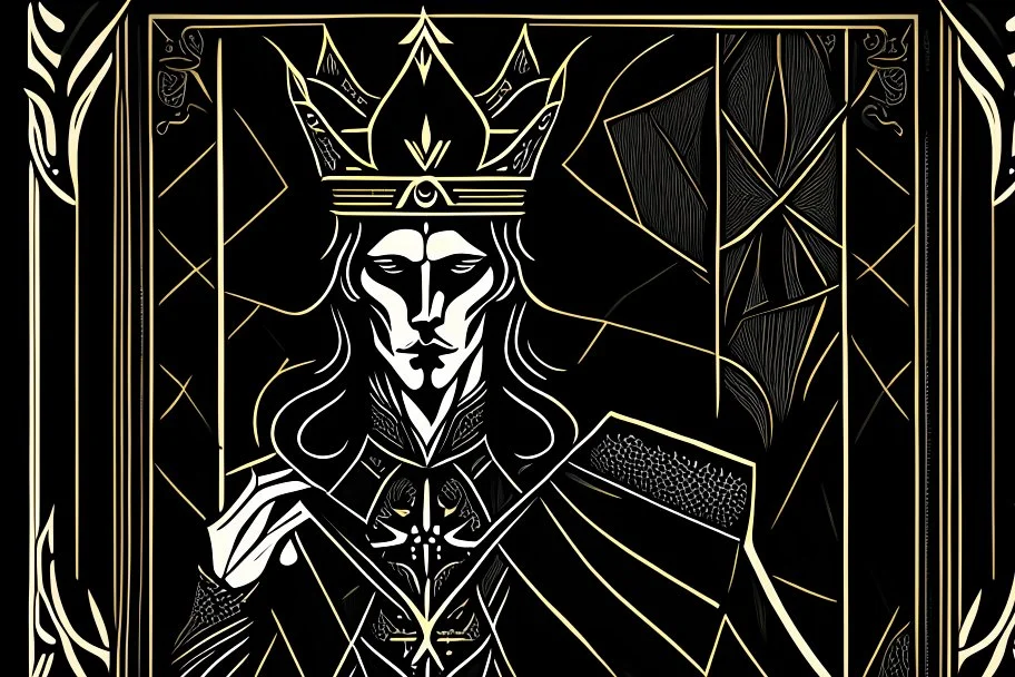 Stylized goth king, In the style of Tarot and Art Deco, Black colours