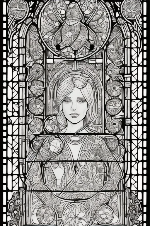 kids coloring page, stained glass window, cartoon style, thick lines, low detail, no shading