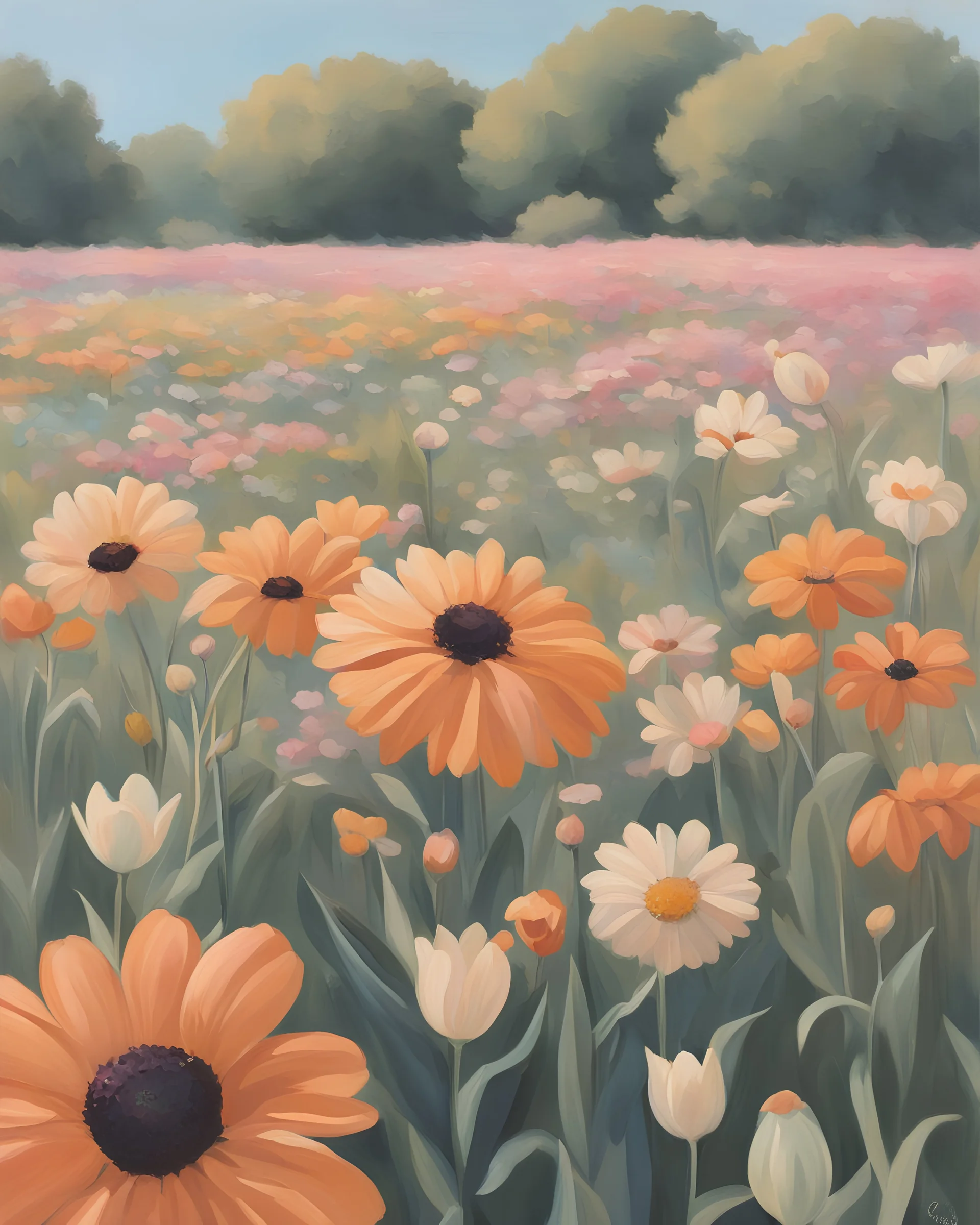 aesthetic gouche painting, pastel retro flower design, sold out on etsy, highest aesthetic score, best quality