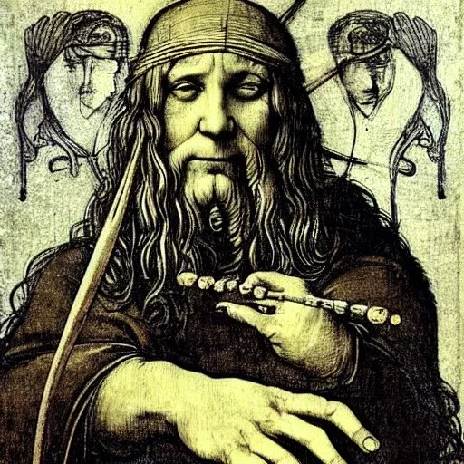 leonardo da vinci, crazy, playing drums, art nouveau, art renaissance