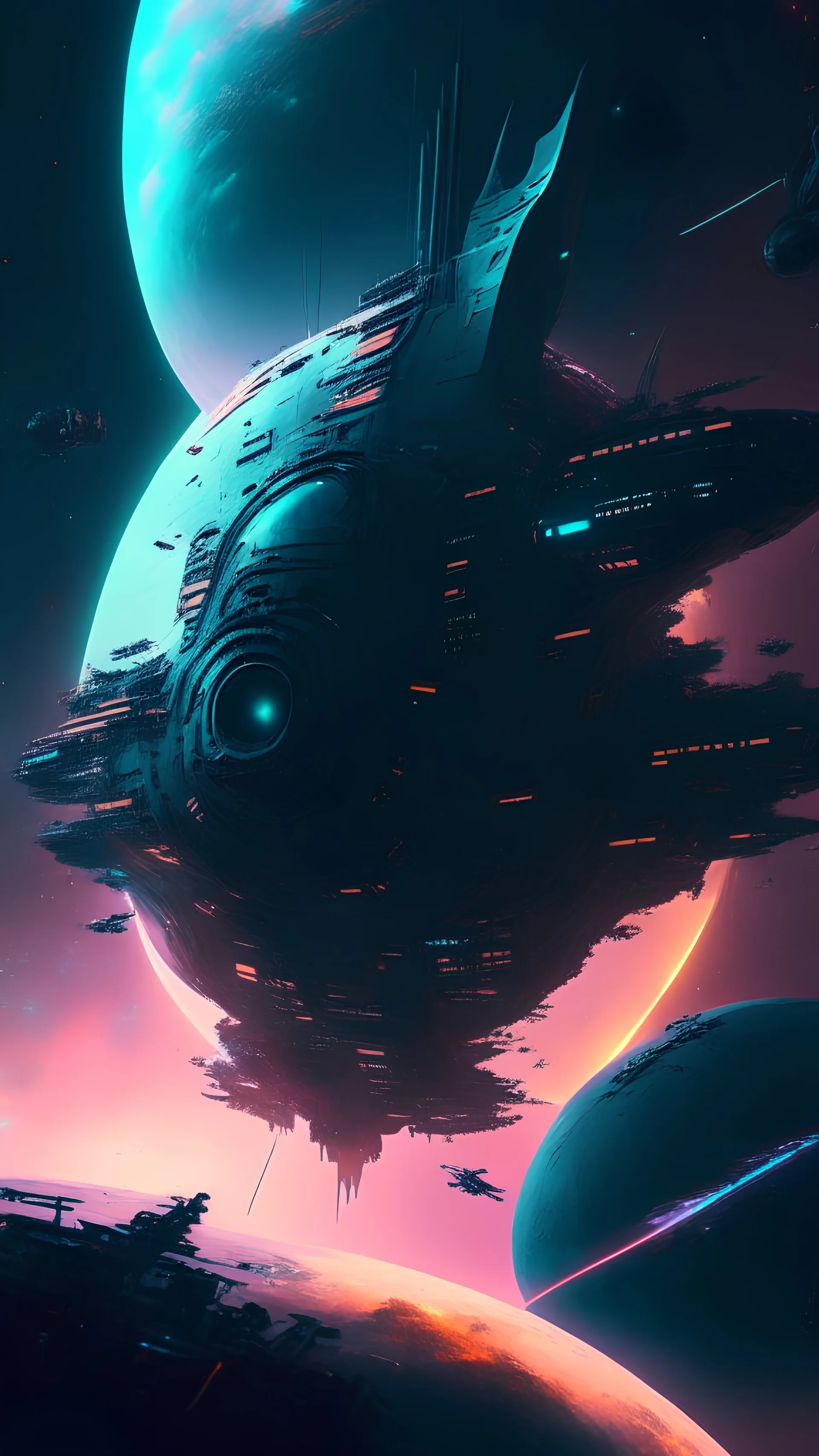 Arrival of spaceship cyberpunk planet digital art, 4k