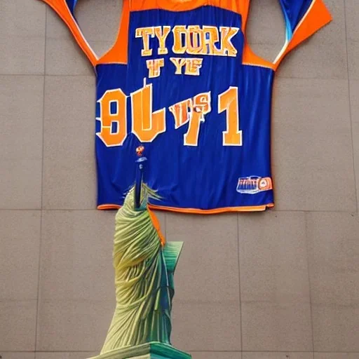 The Statue of Liberty with a New York Knicks jersey on