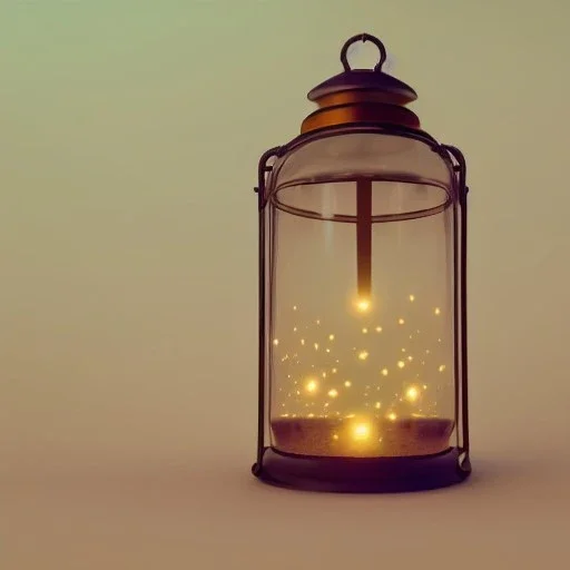 fireflies in a lantern, many ghostly lights inside a belljar, polaroid, luminescent glow, moody, tender, photorealistic, octane render, golden hour