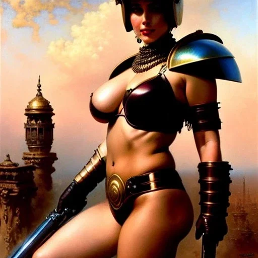 portrait ' Sexy Extra busty Power Girl naked ',ancient metal armor and Helmet ,painting by gaston bussiere, greg rutkowski, yoji shinkawa, yoshitaka amano, tsutomu nihei, donato giancola, tim hildebrandt, oil on canvas, cinematic composition, extreme detail,fit full head inside picture,16k