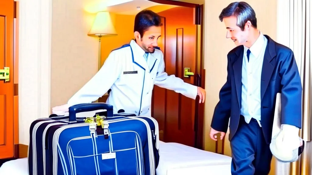 suspicious hotel employee stealing someone's baggage