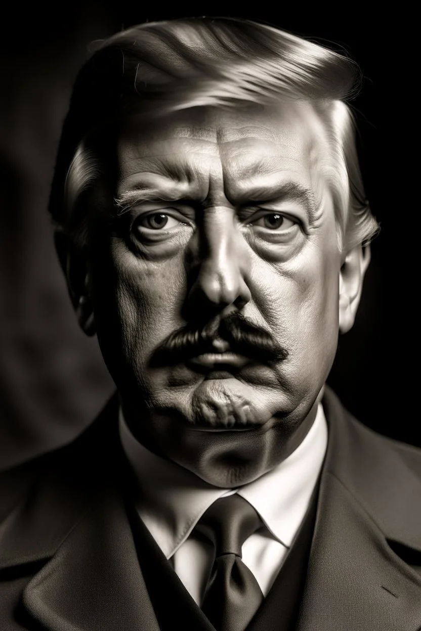 trump standing with a hitler mustache