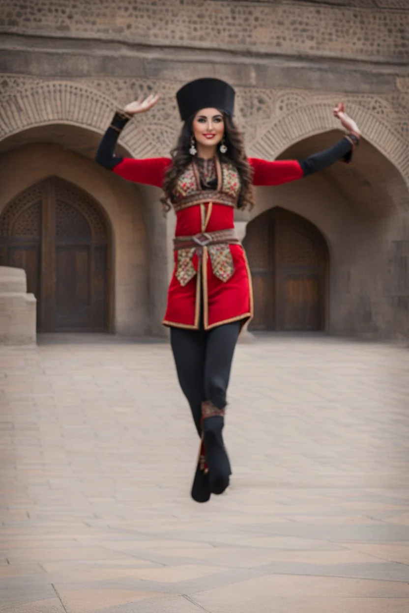 full body azeri lady in folk costum