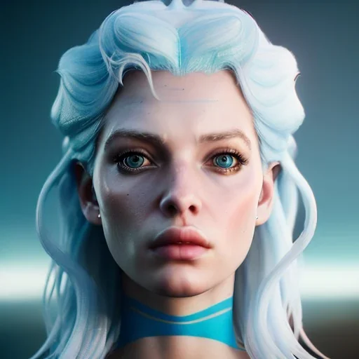 [Sea Elf] [Maormer] Queen with [white hair] and [blue skin] on a ship fantasy realism