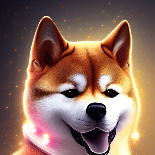 shiba inu doge, glowing aura, spiked collar