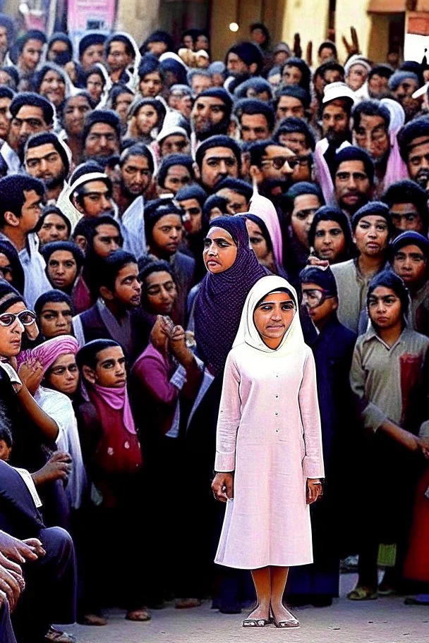Opening shot: A noisy public place with a small and tense crowd gathered around Dr. Shumukh, a 10-year-old girl, a fierce and confident business leader Arabian style
