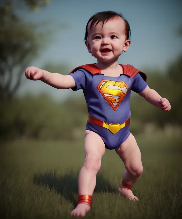 Baby super hero suit, full body, bokeh