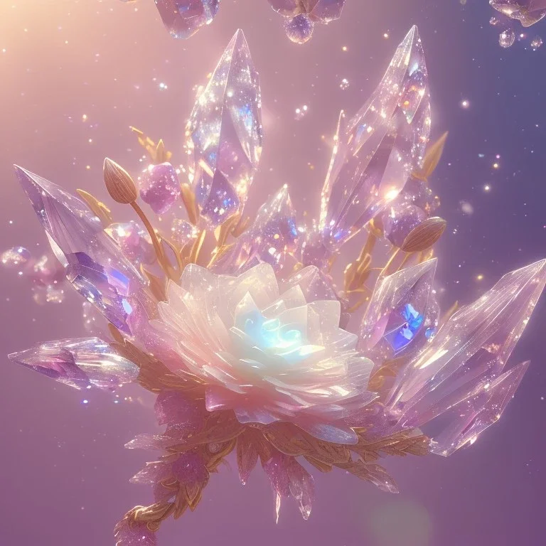 one big crystal subtle flower in a galactic ambiance with a beautiful fairy, transparent petals, delicate colors, in the foreground, full of details, smooth，soft light atmosphere, light effect，vaporwave colorful, concept art, smooth, extremely sharp detail, finely tuned detail, ultra high definition, 8 k, unreal engine 5, ultra sharp focus