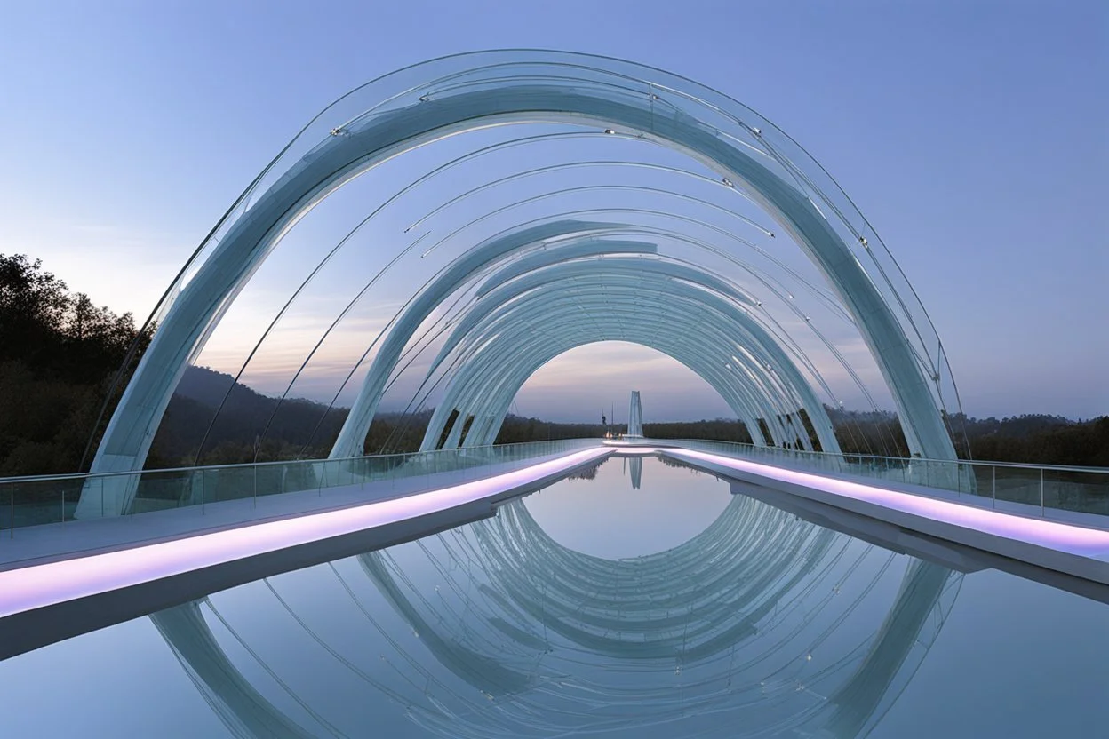 a futuristic glass bridge made of glass by architect "Calatrava"