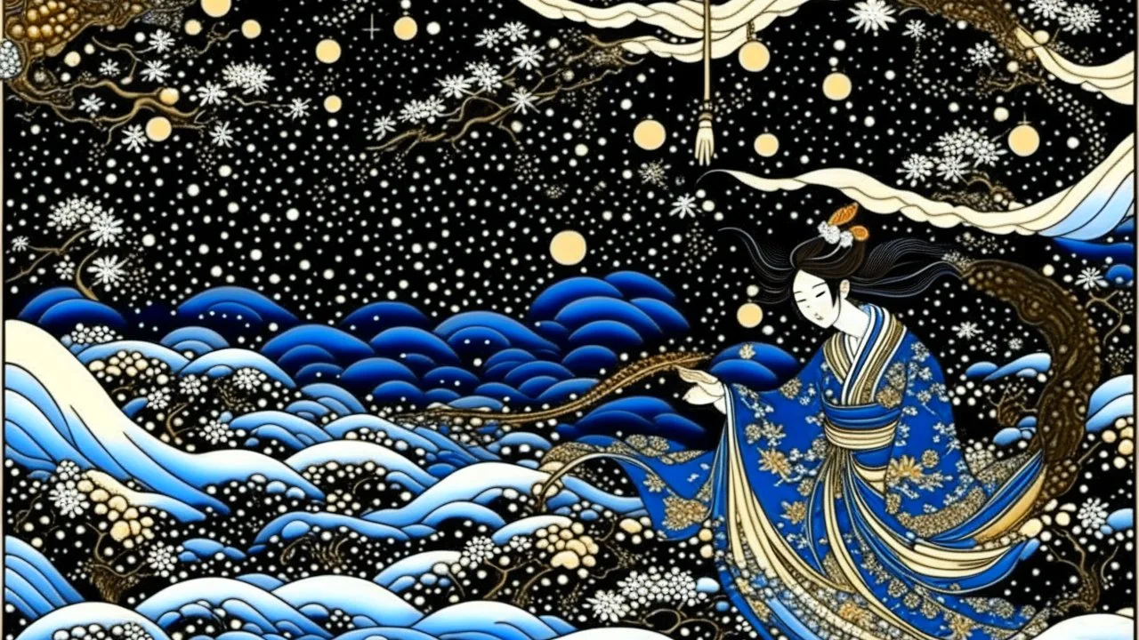 "Paint the serene infinity of the cosmos in the timeless style of Ukiyo-e, an ancient Japanese art form. Capture the breathtaking allure of swirling galaxies, radiant stars and flirtatious meteorites juxtaposed alongside traditional floating world motifs. Elevate the ordinary into the extraordinary, anchoring the celestial wonders into familiar, yet subtly transformed Ukiyo-e landscapes. Create a space Ukiyo-e masterpiece where the ethereal meets the earthly."