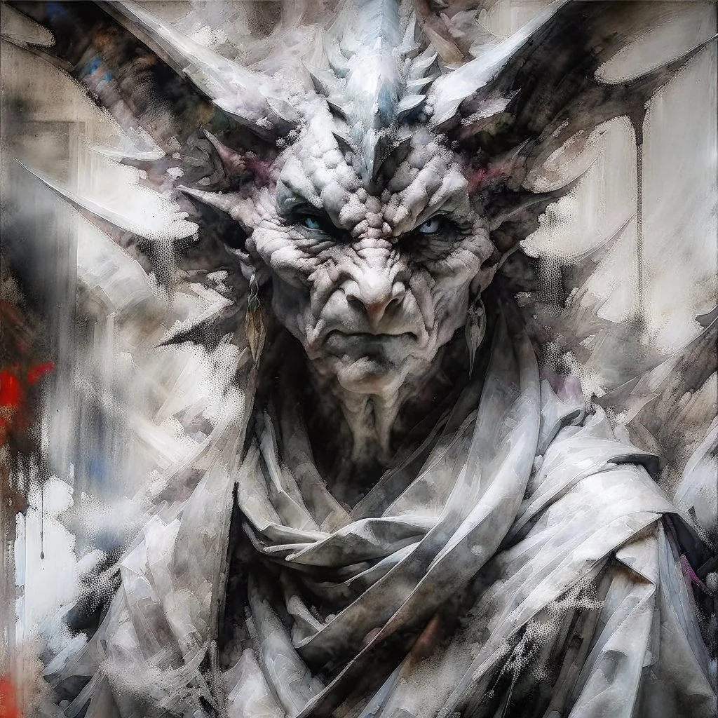 sketch-style painting of a dragon art by Yoji Shinkawa and Valeria Burzo large bats in the background