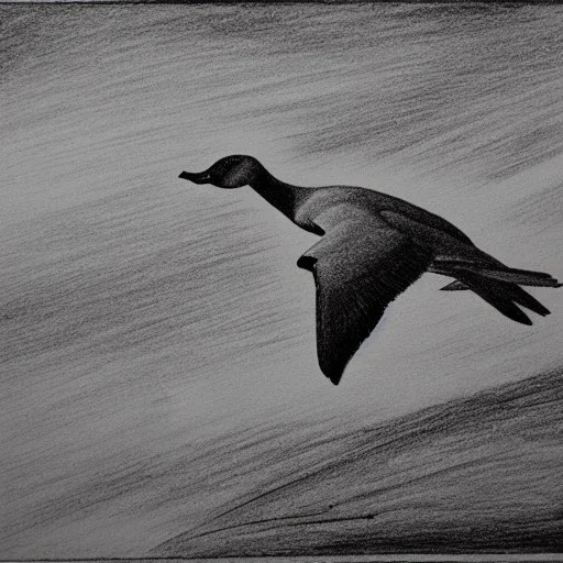 monochrome drawing of a soaring snow goose