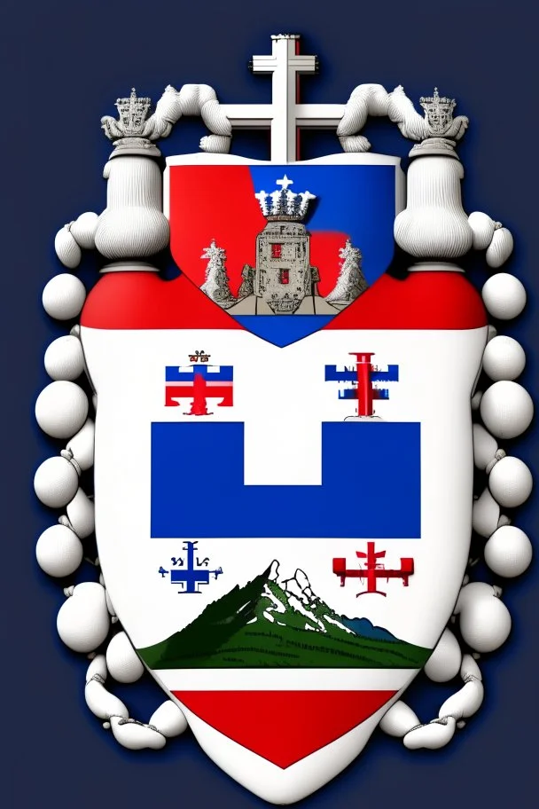 Image of the Slovak republic Coat of Arms, where instead of a cross there will be a dumbbell and instead of mountains there will be volleyball balls