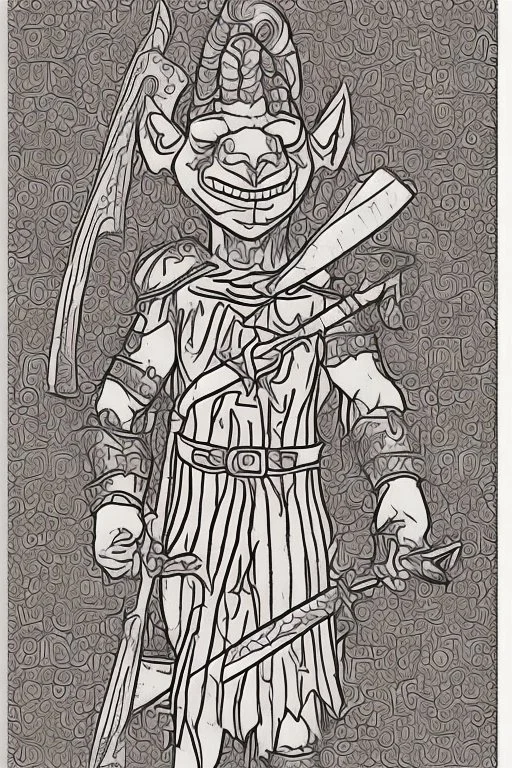 coloring book page of a gigantic troll holding a sword