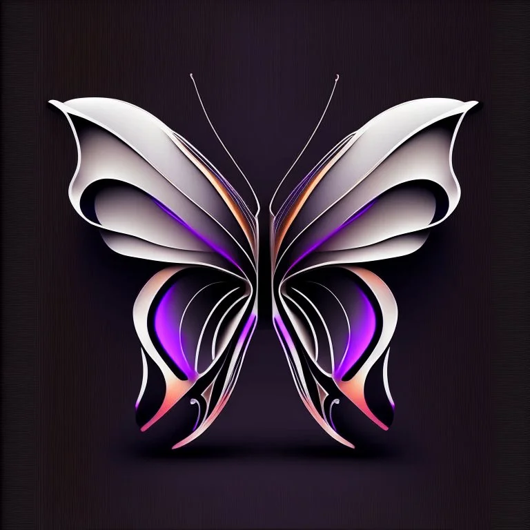 symetry!!, butterfly!!, view from a side, wings waving, logo, NFT, futuristic, curves, lines, simple, gradient, creative