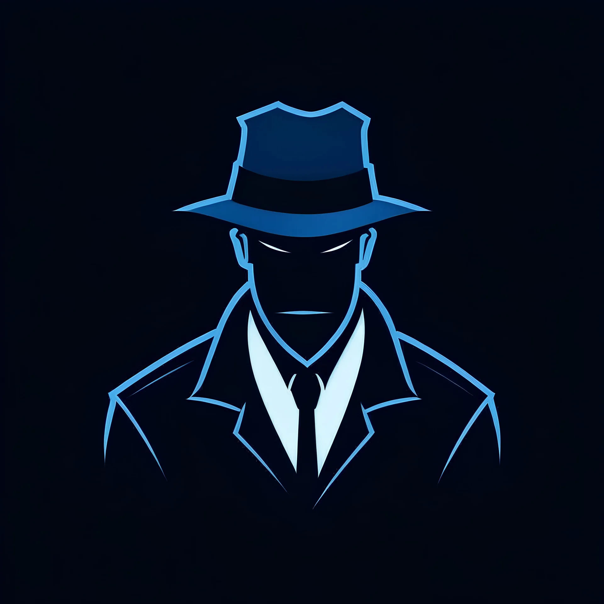 A simple game logo for a detective simulation game, dark blue background